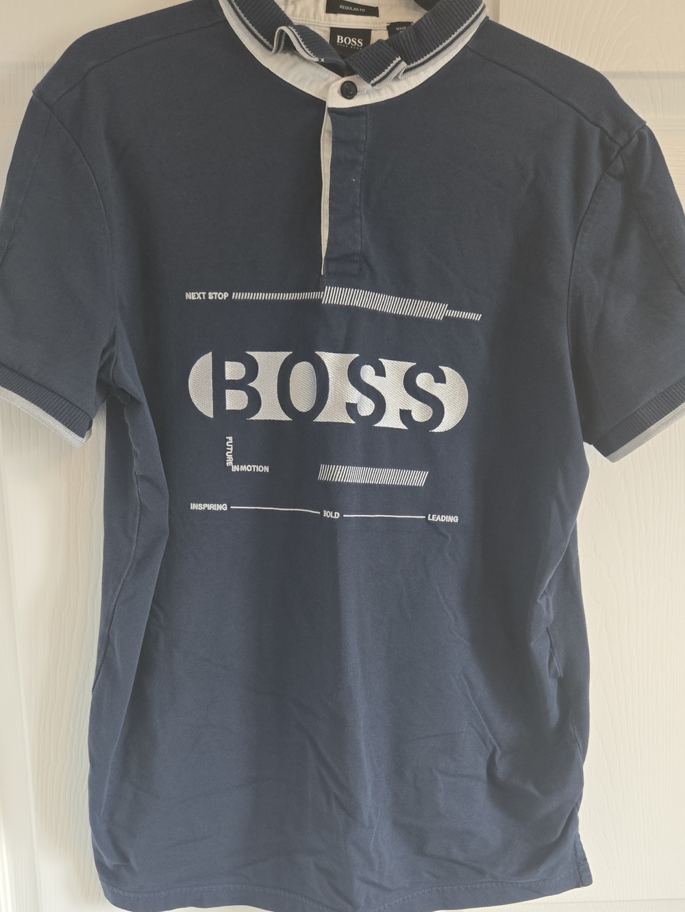 Boss Navy Polo with White Logo and Contrast Trim